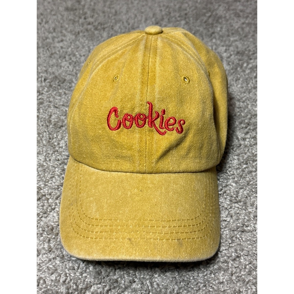 Cookies SF Mustard Yellow Acid Wash Dad Hat Red Script Logo Adjustable Cap